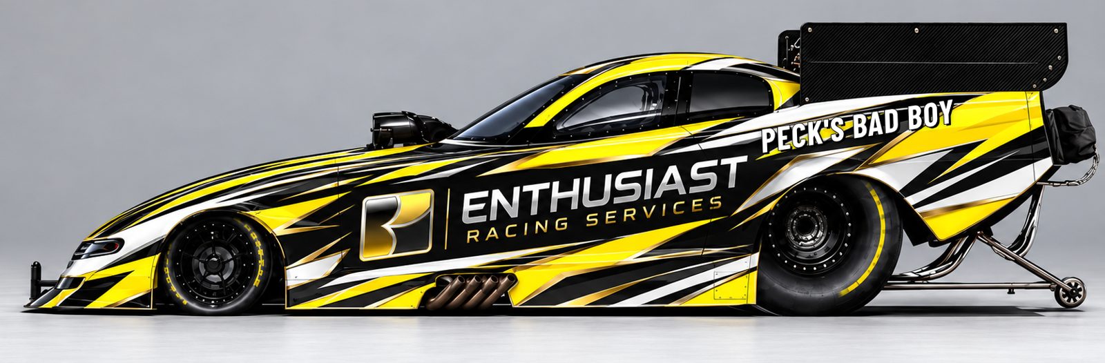 Peck's Bad Boy, the Enthusiast Racing Services nitro Funny Car in yellow, black and gold