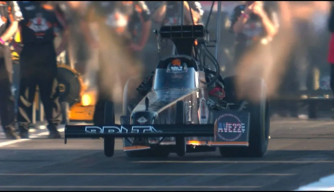 Lex Joon's Top Fuel dragster leaving the starting line