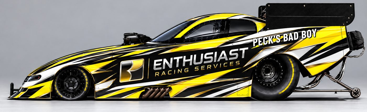 Peck's Bad Boy, the Enthusiast Racing Services nitro Funny Car in yellow, black and gold